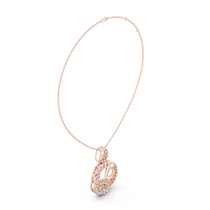 Collier pendentif Cœur en or rose 14K avec diamant, halo infini, cercle éternel, éclat lunaire, fleur cosmique et tourbillon radieux - Product Image 1