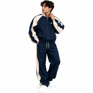 Conjunto de Chaqueta Deportiva Oversize Personalizada para Hombre, Ligera, con Paneles en Contraste, Cortavientos, Chándal OEM con Cremallera Frontal y Capucha con Cuello Alto - Product Image 5