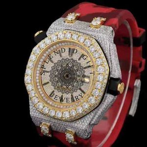 Splendide coffret cadeau de montre à diamants, mouvement à quartz analogique ETA, résistant à l'eau jusqu'à 10 m, jour/date, bracelet en argent moissanite, unisexe - Product Image 3