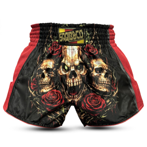 Pantalones Cortos de Muay Thai para Hombre SAQIB&CO, Estampado de Calavera y Rosas, Ropa de Artes Marciales Mixtas, Pantalones Cortos de Lucha Transpirables de Poliéster - Product Image 1