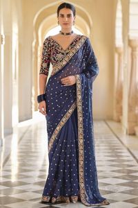 Indian Premium Georgette Embroidery Butti Work Traditional Saree Elegant Festival Wear Bridal Wedding Outfit Casual Women Quick - Product Image 4