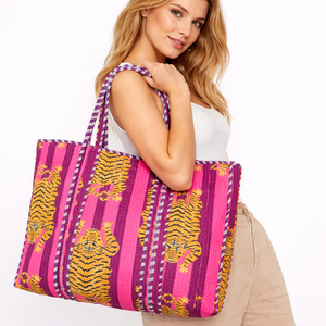 กระเป๋าโท้ทผ้าฝ้ายเย็บมือแบบขายส่ง กระเป๋าสะพายไหล่แบบสองด้าน - Product Image 1