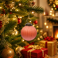Adorno de Vidrio Acanalado Rosa Moderno Hecho a Mano de 2''x3'', Colgante Duradero para Árbol de Navidad y Decoración del Hogar Vinita Impex VI-73