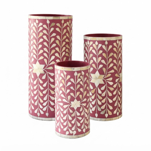Vase à fleurs rond en os incrusté, motif floral contemporain en résine rose, pot de fleurs de table pour salon, mariage, maison - Product Image 1