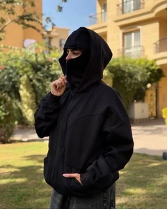 Sweat à capuche balaclava tendance pour homme, couleur unie, double couche, style Y2K rétro hip-hop, streetwear d'hiver - Product Image 3