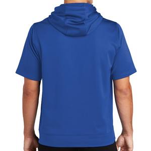 เสื้อฮู้ดแขนสั้นผู้ชายขายส่ง โลโก้สั่งทำได้ สีน้ำเงินรอยัล ผ้าฟลีซ แห้งเร็ว เสื้อผ้ากีฬา เสื้อยืดมีฮู้ด - Product Image 3