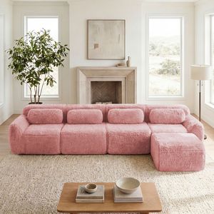 Divano Componibile a L in Morbido Tessuto Peluche con Base in Spugna ad Alta Densità 32D, Design Antiscivolo, Combinazione Libera per Soggiorno - Product Image 1