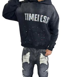 Sudadera con Capucha Vintage de Alta Calidad, Lavada y Desgastada, Personalizada, Estilo Urbano para Hombre, 100% Algodón, Bordada, Tallas Grandes, Invierno, Venta al Por Mayor - Product Image 3