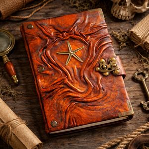 Journal en cuir fait main avec ancre - Carnet de bord nautique vintage et carnet de croquis vierge avec ancre intégrée et papier à bords festonnés - Product Image 2