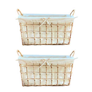 High-Quality Natural Water Hyacinth Seagrass Rattan Bamboo <b>STORAGE</b> <b>BASKET</b> with Metal Frame Cotton Liner Organizer - Product Image 1