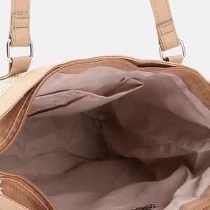 Womens Striped <b>Canvas</b> Tote Bag Beige PU Leather Shoulder Handbag <b>Shopper</b> Manufacturer - Product Image 3