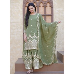 Conjunto de traje Sharara de diseñador para mujer con secuencia bordada - Product Image 1
