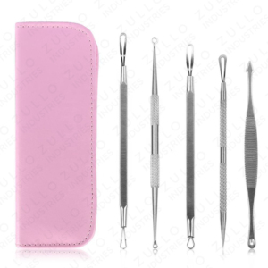 Professional 5 Piece Stainless Steel Acne Extractor Kit with Double Ended Lancet Needles for Blackhead Pore Cleaning - Product Image 3