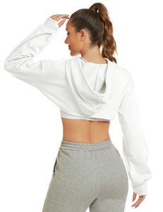 เสื้อฮู้ดครอปท็อปผู้หญิง ผ้าระบายอากาศดี ผสมผ้าฝ้ายเนื้อนุ่ม ความยาวครอป แขนยาว ฮู้ดปรับได้ สไตล์ลำลอง สตรีทแวร์ มีจำหน่าย - Product Image 2