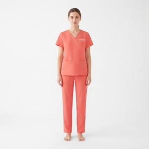 Hawk Eye Women's <b>Coral</b> Scrub Set V-Neck <b>Top</b> With Pockets And Drawstring Pants Hospital Uniforms - Product Image 2