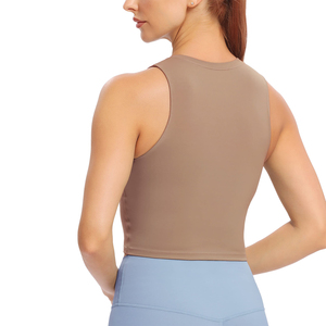 Women Solid Color O-Neck Sleeveless Tank <b>Top</b> Breathable Knitted Spandex Polyester Casual Style Short Front - Product Image 2