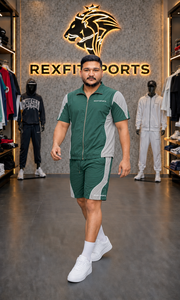 REXFIT SPORTS 2026 Ensemble short et veste personnalisés pour homme, vert et blanc, en nylon, veste à col et manches courtes entièrement zippée, streetwear et vêtements de sport personnalisés - Product Image 4