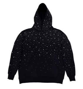 Sudadera con Capucha de Diamantes de Imitación Estilo Noche Estrellada para Hombre y Mujer 2026 Negra Oversize con Cristales Plateados Brillantes Top Urbano Streetwear HD - Product Image 6