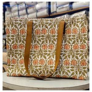 Bolsos Tote de Lona de Algodón Acolchados con Estampado a Mano de Jaipur, con Asas de Cuero, Bolsillo Interior, Duraderos, Ecológicos y Ligeros - Product Image 2