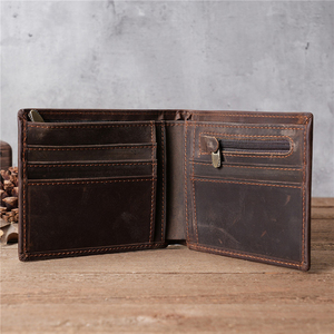 <b>Men's</b> Genuine Leather Slim <b>Wallet</b> With Striped Lining Fold Closure Card Holder Short Length Minimalist Design - Product Image 1
