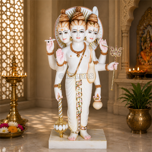 Premium Marble Dattatreya Statue | Handcrafted White Marble Lord Dattatreya Murti for Home Temple & <b>Mandir</b> | MALIYAS - Product Image 3