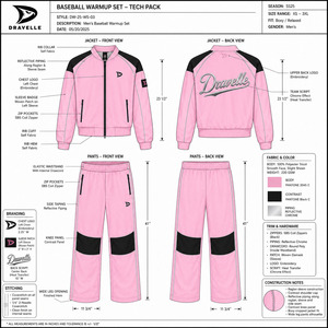Ensemble de survêtement de baseball personnalisé pour homme, rose, veste zippée intégrale, pantalon large, uniforme d'entraînement d'équipe OEM - Product Image 5