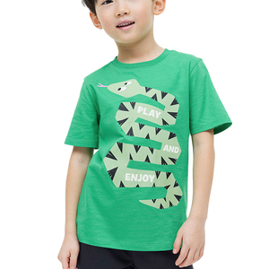 <b>Green</b> Boys Short Sleeve T-<b>Shirt</b> Cartoon Snake Print Casual Cotton Jersey Breathable Front Logo - Product Image 1