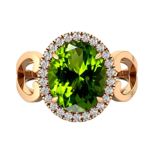 แหวนเพชรแท้รูปไข่สีเขียวธรรมชาติทรงวงรีสีทอง18K และอัญมณีเพชรแท้ทรงวงรี - Product Image 1