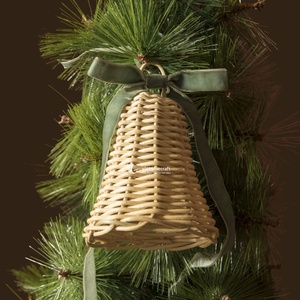 Cloche de Noël en rotin festif avec bol rouge, ornement artisanal écologique, parfait pour la décoration de Noël à suspendre ou sur table, vente en gros - Product Image 2