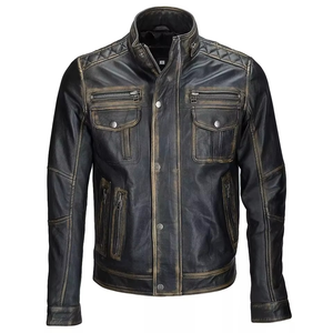 Veste en cuir vintage pour homme, style Cafe Racer, avec épaulettes matelassées, en cuir d'agneau véritable, cuir de vachette, moto, OEM personnalisé - Product Image 4