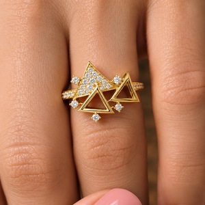 Anillo de Diamante Cultivado en Laboratorio con Corte Redondo, Oro Sólido de 14K/18K, Anillos Geométricos Triangulares, DEF VVS, Joyería Fina de Moda, Anillo de Compromiso para Mujer - Product Image 2