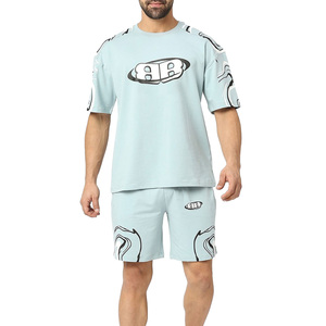 ชุดเสื้อยืดและกางเกงขาสั้นลำลองสำหรับผู้ชายคุณภาพสูง ลายเรียบ ผ้าฝ้าย 100% แห้งเร็ว ขายส่งแบบชุดสองชิ้น - Product Image 1