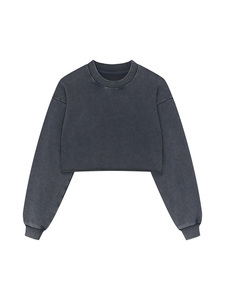 High Quality Winter Button Crop Top 380GSM Polyester/Cotton Streetwear Y2K Custom Logo Washed Pullover Regular <b>Sweatshirts</b> Men - Product Image 2