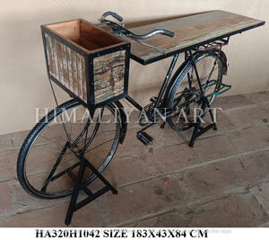 Best Collection Vintage <b>Reclaimed</b> Wood Bicycle Console <b>Table</b> Antique Himalayan Art - Product Image 2