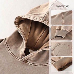 2026 <b>Men's</b> Acid Wash Hoodie Custom Logo Plain <b>Pullover</b> Mans Vintage Hoodies Washed Heavyweight Blank for <b>Men</b> - Product Image 2