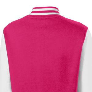 Veste varsity en cuir véritable rose pour femmes, manches blanches, doublure en laine, fermeture à boutons recouverts, streetwear décontracté, hiver - Product Image 5