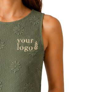 Olive Green Floral Embroidered Crop Tank <b>Top</b> <b>Women</b> Sleeveless Cotton Summer <b>Vest</b> Custom Logo Casual Fashion Streetwear Short <b>Top</b> - Product Image 4