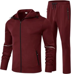 Solid Color Casual Windproof Polyester Fabric Autumn Sport Outfit Men's Hooded Tracksuit 2 Pieces Set Full <b>Zip</b> Jacket Sweatpants - Product Image 3