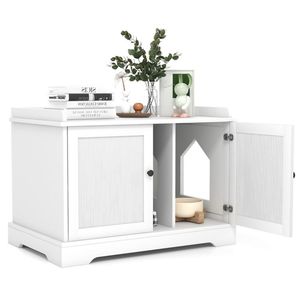 Casetta per Gatti in Legno Bianco con Divisorio Regolabile e Tiragraffi, Utilizzabile come Comodino o Tavolino da Caffè - Product Image 1