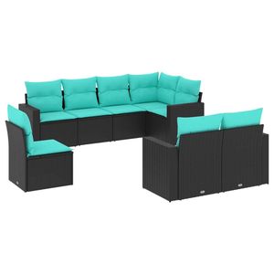Set divano da 8 pezzi in Poly Rattan nero con cuscini eleganti mobili da esterno - Product Image 2