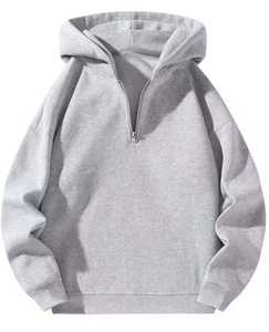 Sudadera con capucha de felpa para hombre, personalizada al por mayor, estilo Letterman, con media cremallera, sin cordón, holgada, 100% algodón tejido - Product Image 6