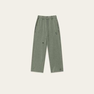 Pantalon de survêtement décontracté pour homme, vert délavé, taille élastique avec cordon de serrage, à trous, style streetwear - Product Image 1