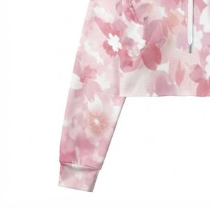 Nueva Sudadera con Capucha Corta Estampada Floral para Mujer con Logotipo Personalizado, de Manga Larga, Tejida, Informal, para Primavera, con Patrón Rosa - Product Image 6