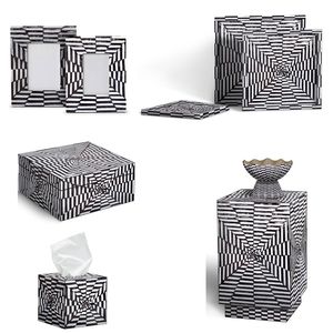 Colección de Accesorios para el Hogar OTTICO Premium con Incrustaciones Ópticas de Madreperla en Blanco y Negro: Mesa Auxiliar, Marco de Fotos y Caja de Almacenamiento - Product Image 1