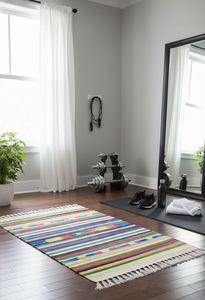 Tapis en coton fait main - Motif floral, poils longs, lavable en machine et réversible, style moderne pour les voyages et la maison - Product Image 4