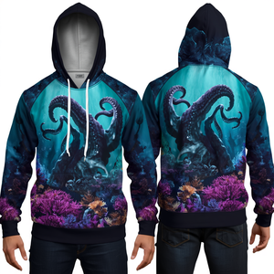 Sweat-shirt de pêche Kraken Corail : Monstre marin mythique, vêtement de performance par sublimation - Product Image 4