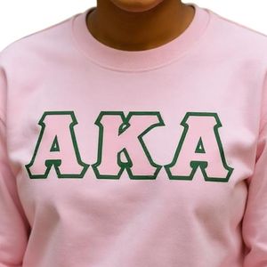 AKA Light Pink Twill Crewneck Sweatshirt <b>Green</b> Embroidered Letters Unisex Greek Sorority Apparel 2 Day Ship OEM ODM - Product Image 3