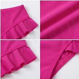 กางเกงบิกินี่เอวสูงสำหรับผู้หญิงพร้อมระบายสีชมพูชุดว่ายน้ำยืดได้ - Product Image 4