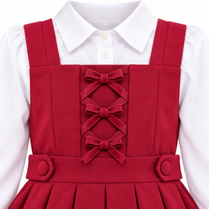 ชุดนักเรียนเด็กผู้หญิงสีชมพู เสื้อแขนยาวสีขาว แต่งโบว์ กระโปรงจีบ ชุดนักเรียนสำหรับเด็ก - Product Image 2
