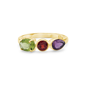 New <b>925</b> Sterling <b>Silver</b> Three Stone <b>Ring</b> With Peridot Garnet Amethyst Faceted Gemstones Prong Setting Classic Style Fine Jewelry - Product Image 6